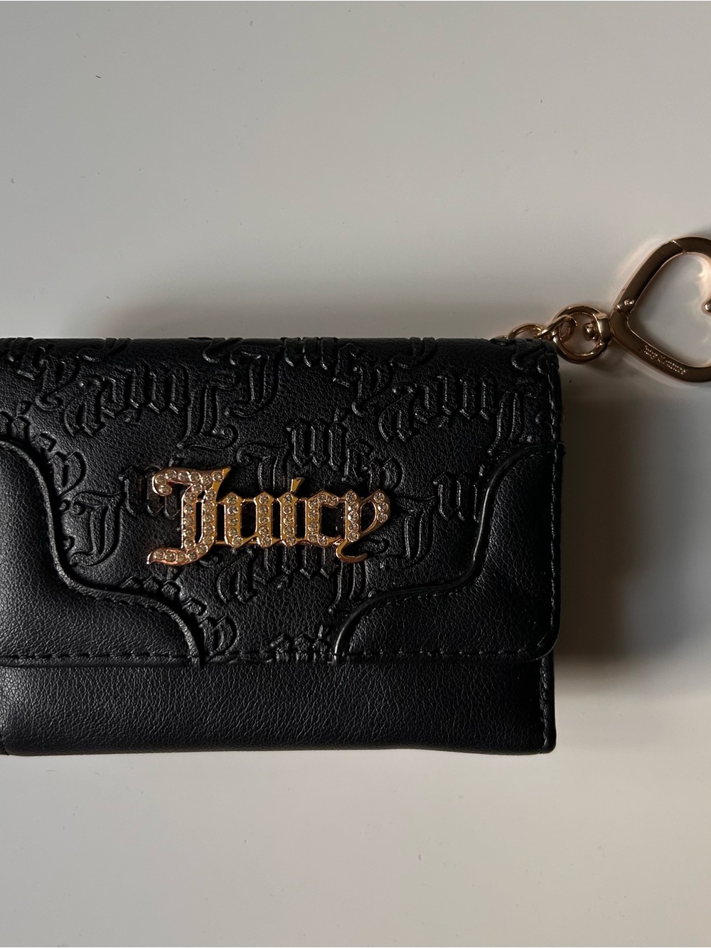 Juicy Couture Black Mini Card Holder with Gold Heart Charm